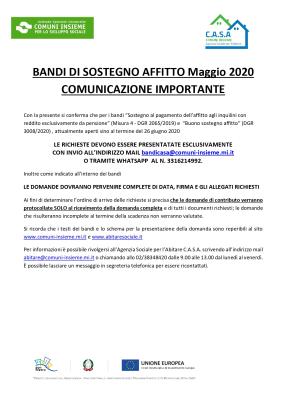 BANDI DI SOSTEGNO AFFITTO