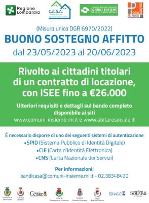 BUONO SOSTEGNO AFFITTO 2023 - MISURA UNICA (DGR N° XI/6970 del 19/09/2022)