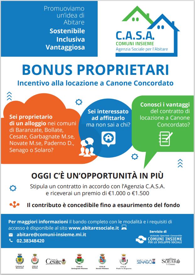 BONUS PROPRIETARI - incentivo alla locazione a canone concordato