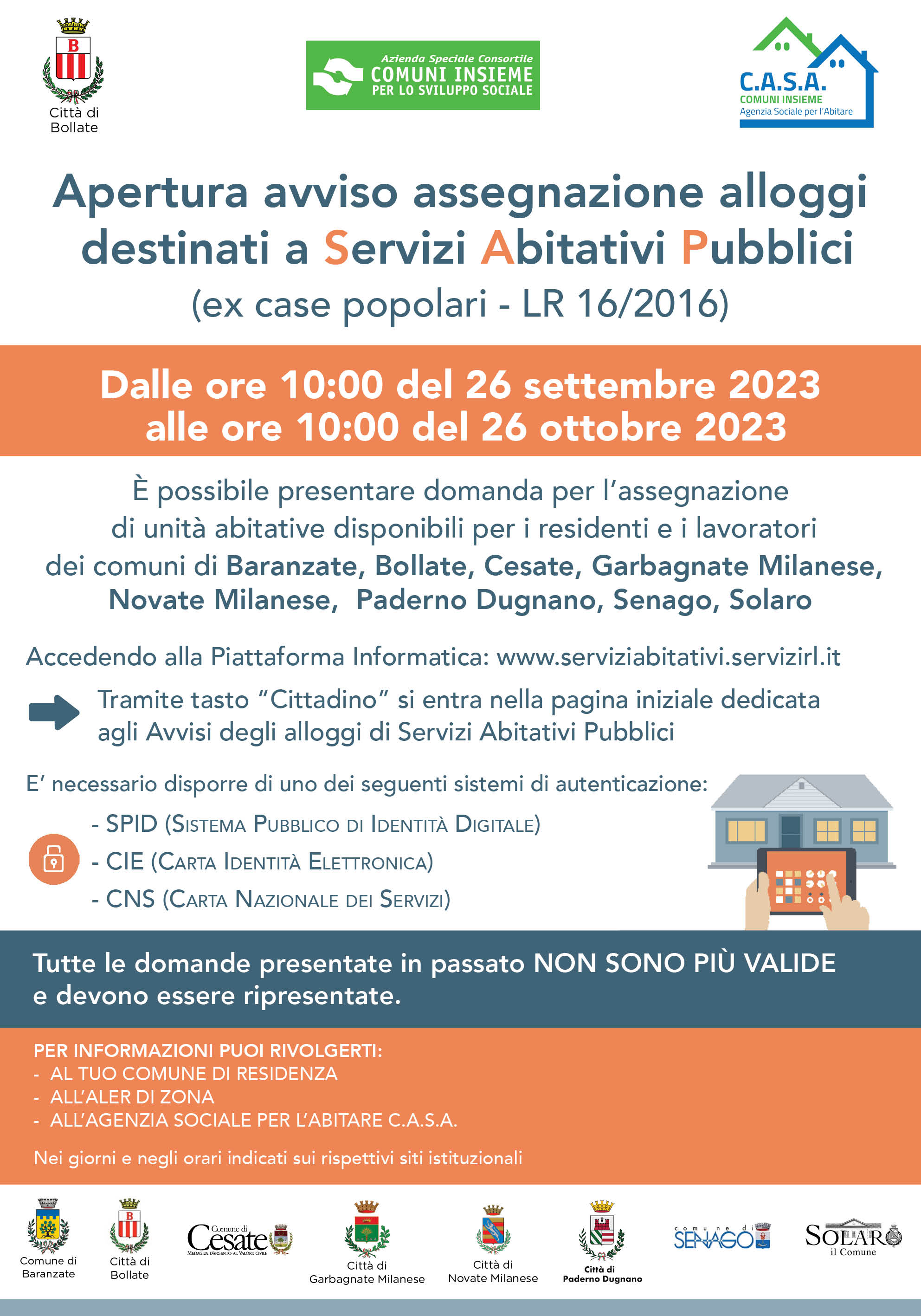 APERTURA II AVVISO SAP – Servizi Abitativi Pubblici