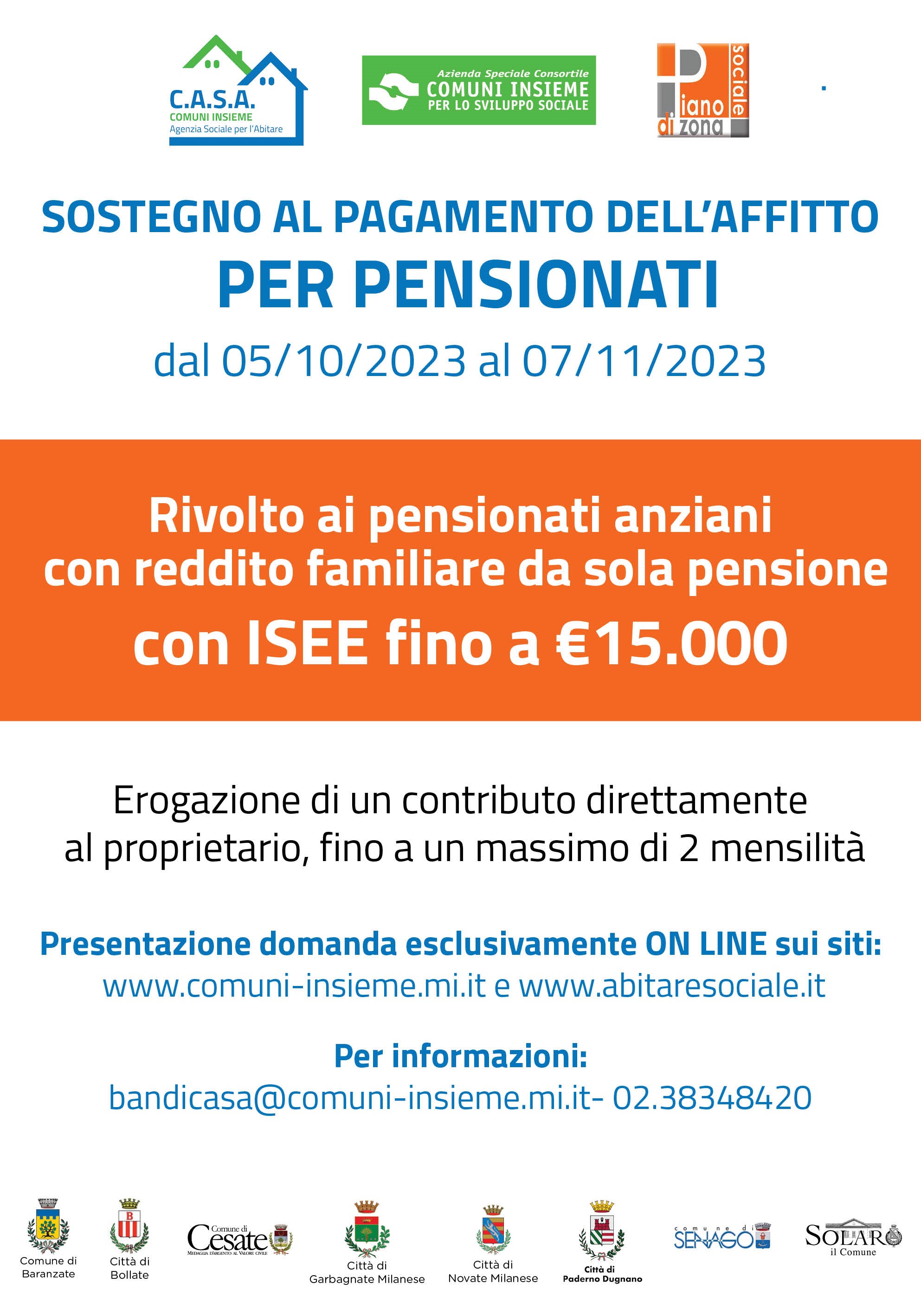 SOSTEGNO AL PAGAMENTO DELL’AFFITTO AGLI INQUILINI CON REDDITO ESCLUSIVAMENTE DA PENSIONE 2023