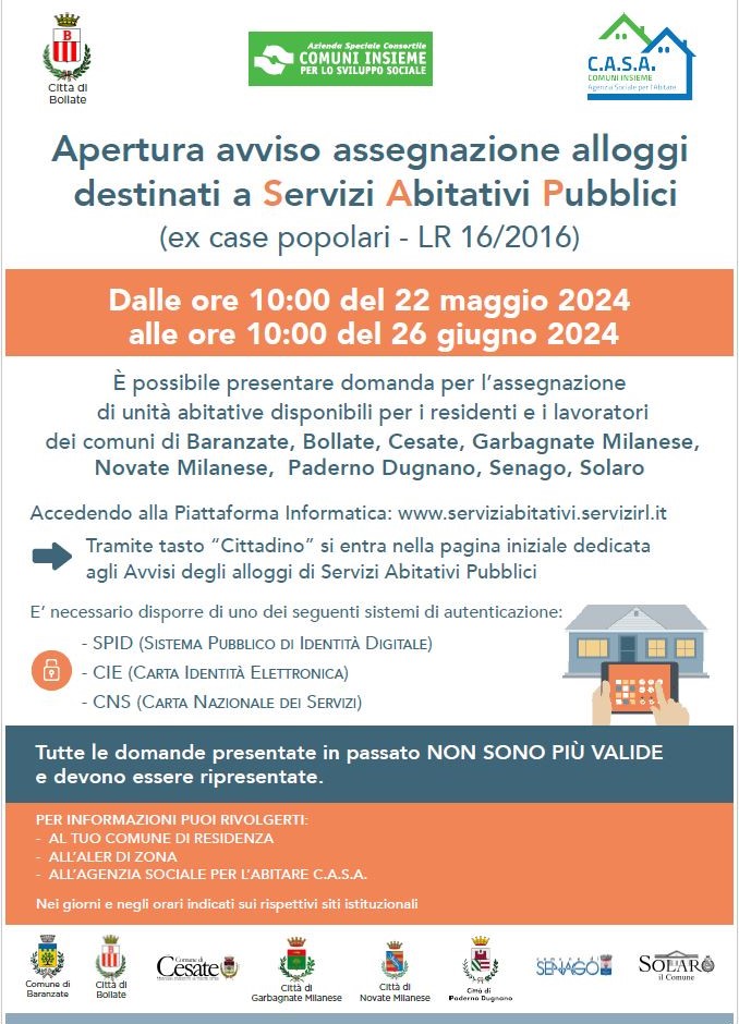 APERTURA AVVISO SAP – Servizi Abitativi Pubblici