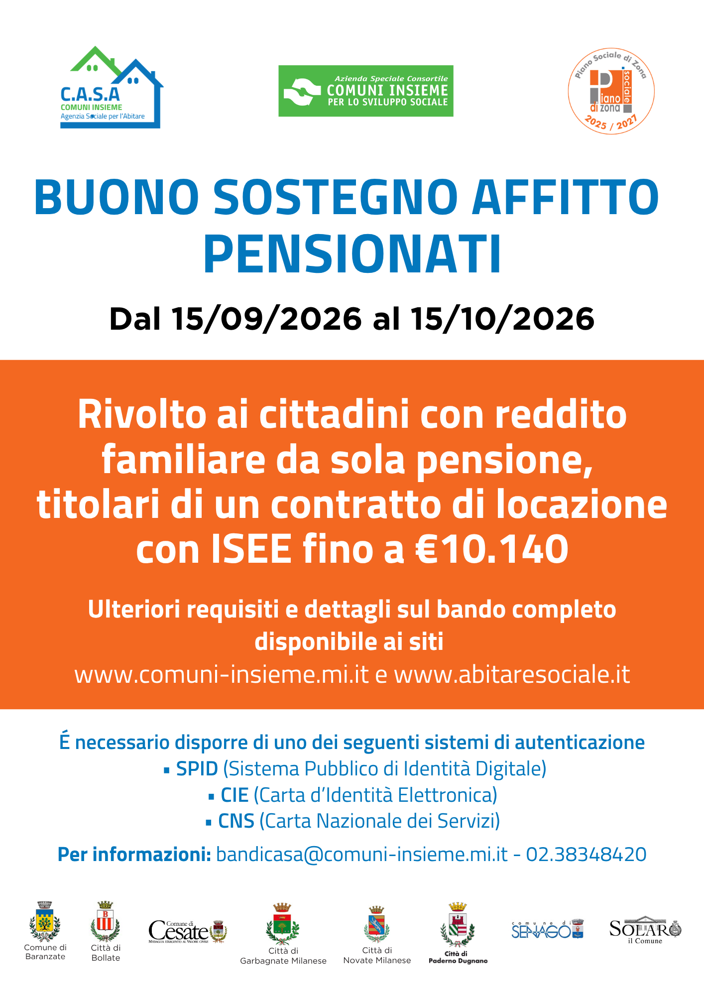 BUONO SOSTEGNO AFFITTO PENSIONATI 2026